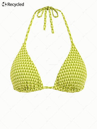 Green Triangular Grid Pattern Halter Triangle Bikini Top
