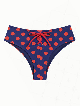 Midnight Blue Polka Dot Lace Up Bowknot Half-Cover Bikini Bottom
