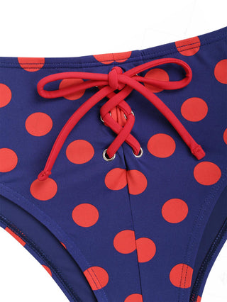Midnight Blue Polka Dot Lace Up Bowknot Half-Cover Bikini Bottom