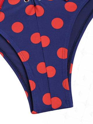 Midnight Blue Polka Dot Lace Up Bowknot Half-Cover Bikini Bottom
