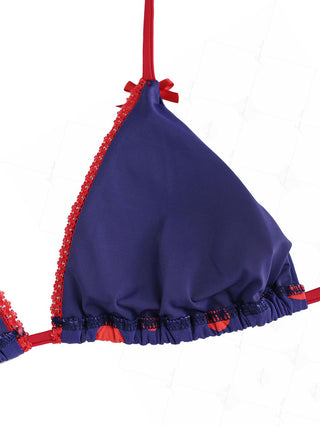 Midnight Blue Polka Dot Lace Bowknot Halter Triangle Bikini Top