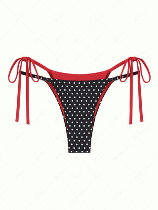 Black Contrast Color Polka Dot Print Double Layer Bikini Bottom