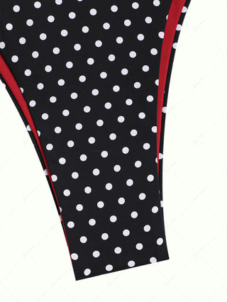 Black Contrast Color Polka Dot Print Double Layer Bikini Bottom