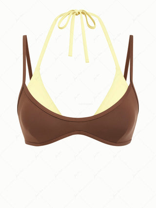 Brown & Yellow Two Tone Double Layer Bikini Top