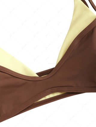 Brown & Yellow Two Tone Double Layer Bikini Top