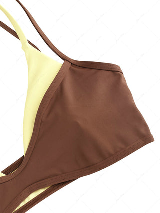 Brown & Yellow Two Tone Double Layer Bikini Top