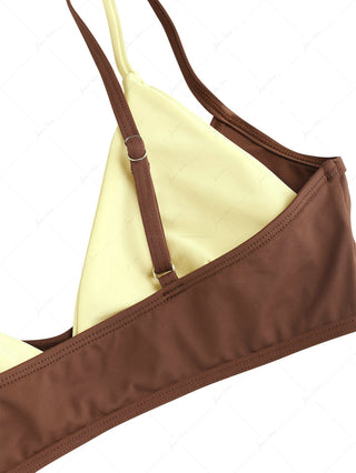 Brown & Yellow Two Tone Double Layer Bikini Top