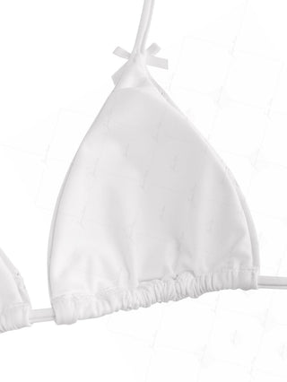 White Recycled Fabric Jacquard Layered Ruffles Triangle Skirtini Bikini Set