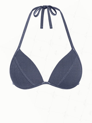 Deep Blue Denim Fabric Halter Triangle Push Up Bikini Top