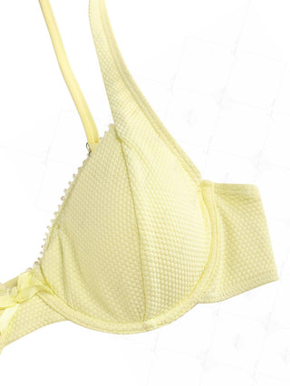 Light Yellow Textured Knit Fabric Lace Bowknot Underwire Skirtini Bikini Set