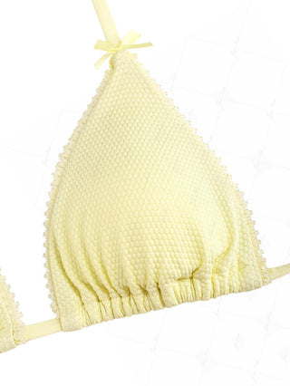 Light Yellow Textured Knit Fabric Lace Bowknot Triangle Skirtini Bikini Set