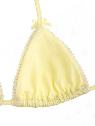 Light Yellow Textured Knit Fabric Lace Bowknot Triangle Skirtini Bikini Set