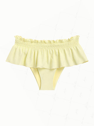 Light Yellow Textured Knit Fabric Smocked Ruffles Peplum Swim Skirt Bikini Bottom
