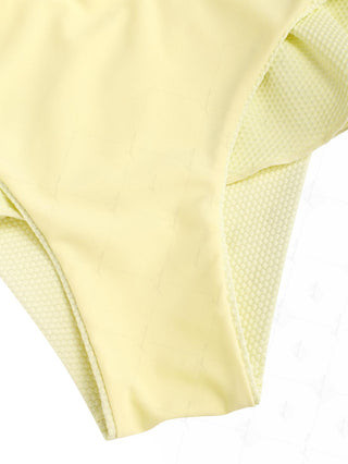 Light Yellow Textured Knit Fabric Lace Bowknot Triangle Skirtini Bikini Set
