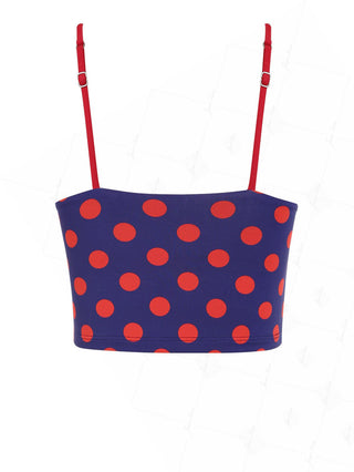 Midnight Blue Polka Dot Print Plunging Neck Cami Tankini Top