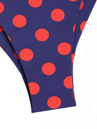 Midnight Blue Polka Dot Print String Cheeky Brazilian Bikini Bottom