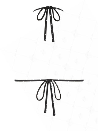 Black Polka Dot Print Halter Triangle Reversible Bikini Top