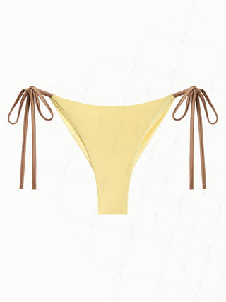 Light Yellow Satin Contrast Color String Cheeky Brazilian Bikini Bottom