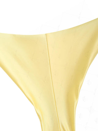Light Yellow Satin Ruched Triangle Top & Cheeky Brazilian Bottom Bikini Set
