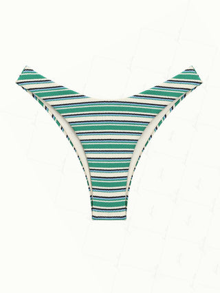 Green Knit Striped Textured High Leg Cheeky Bikini Bottom