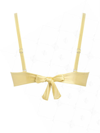Light Yellow Satin Solid Color Ruched Underwire Push Up Bikini Top