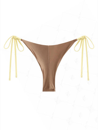 Coffee Satin Contrast Color String Cheeky Brazilian Bikini Bottom