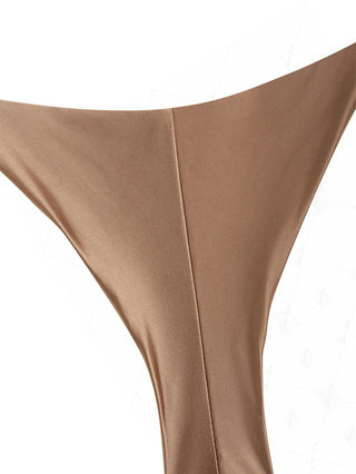Coffee Satin Contrast Color String Cheeky Brazilian Bikini Bottom