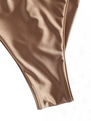 Coffee Satin Contrast Color String Cheeky Brazilian Bikini Bottom