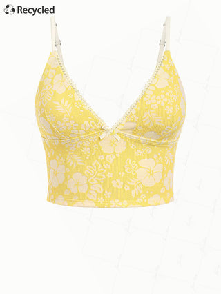 Yellow Recycled Fabric Jacquard Lace Bowknot Cami Tankini Top