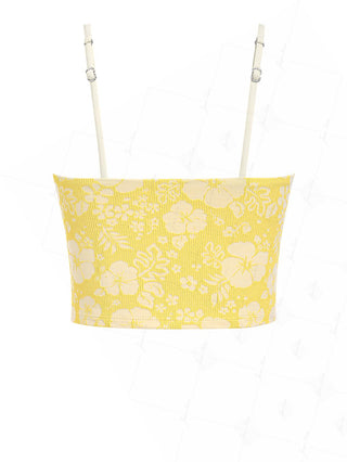 Yellow Recycled Fabric Jacquard Lace Bowknot Cami Tankini Top