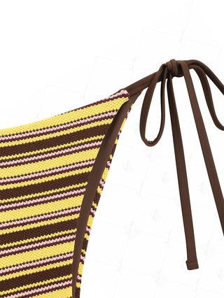 Yellow Knit Striped Textured Triangle Push Up Bikini Set