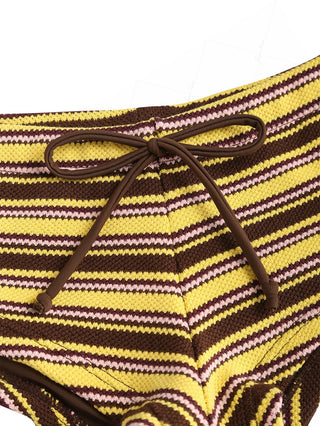 Yellow Striped Textured Triangle Push Up Top & Cheeky Boyshorts Bikini Set