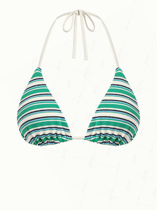 Green Knit Striped Textured Halter Triangle Bikini Top