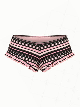 Pink Ribbed Knit Striped Ruffle Bikini Bottom Cheeky Swim Boyshorts