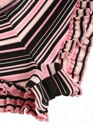 Pink Ribbed Knit Striped Triangle Cheeky Boyshorts Bikini Set