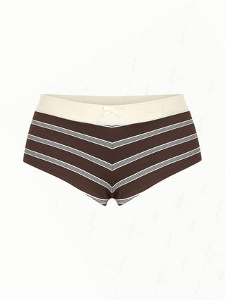 Deep Coffee Striped Two-way Bikini Bottom Cheeky Swim Boyshorts