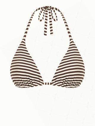 Brown Knit Striped Reversible Halter Triangle Bikini Top