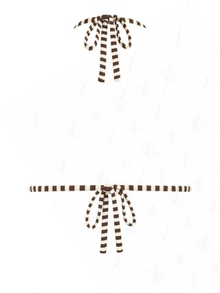 Brown Knit Striped Reversible Halter Triangle Bikini Top