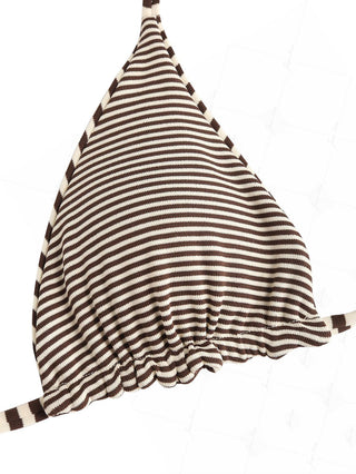 Brown Knit Striped Halter Triangle String Reversible Bikini Set