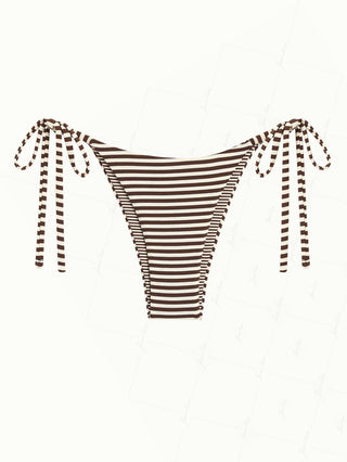 Brown Knit Striped Reversible Tie Side String Bikini Bottom