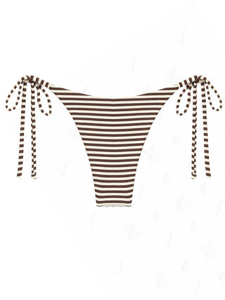 Brown Knit Striped Reversible Tie Side String Bikini Bottom