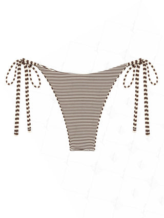 Brown Knit Striped Reversible Tie Side String Bikini Bottom