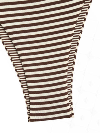 Brown Knit Striped Halter Triangle String Reversible Bikini Set