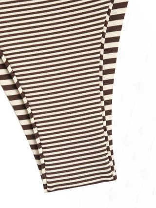 Brown Knit Striped Halter Triangle String Reversible Bikini Set