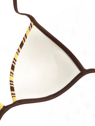 Yellow Knit Striped Textured Triangle Push Up Bikini Top