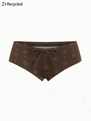 Deep Coffee Recycled Fabric Jacquard Bikini Bottom Cheeky Swim Boyshorts