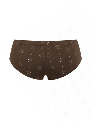 Deep Coffee Recycled Fabric Jacquard Bikini Bottom Cheeky Swim Boyshorts