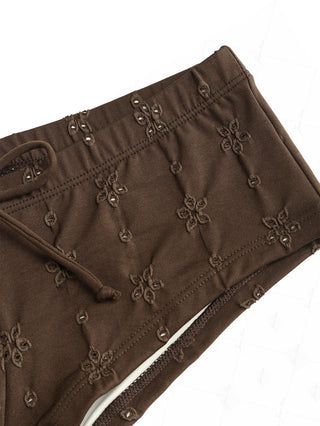 Deep Coffee Recycled Fabric Eyelet Jacquard Push Up Top & Cheeky Boyshorts Bikini Set
