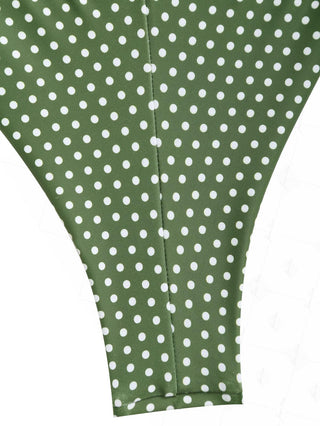 Plant Green Polka Dot Lace Bowknot Triangle Top & Cheeky Brazilian Bottom Bikini Set