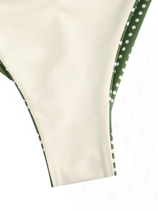 Plant Green Polka Dot Lace Bowknot Triangle Top & Cheeky Brazilian Bottom Bikini Set